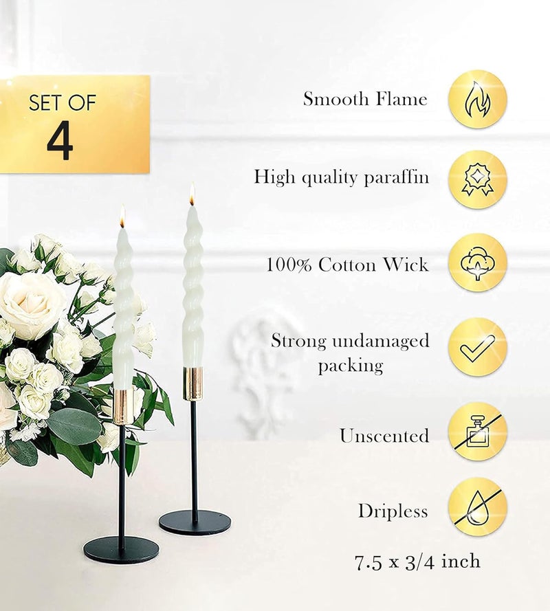 LPUSA Taper Candle White Spiral Candlestick Short Tapered Candles Twisted Candlesticks for Table Decor Housewarming Gift Idea-7.5inch,4pcs(White) - Image 5